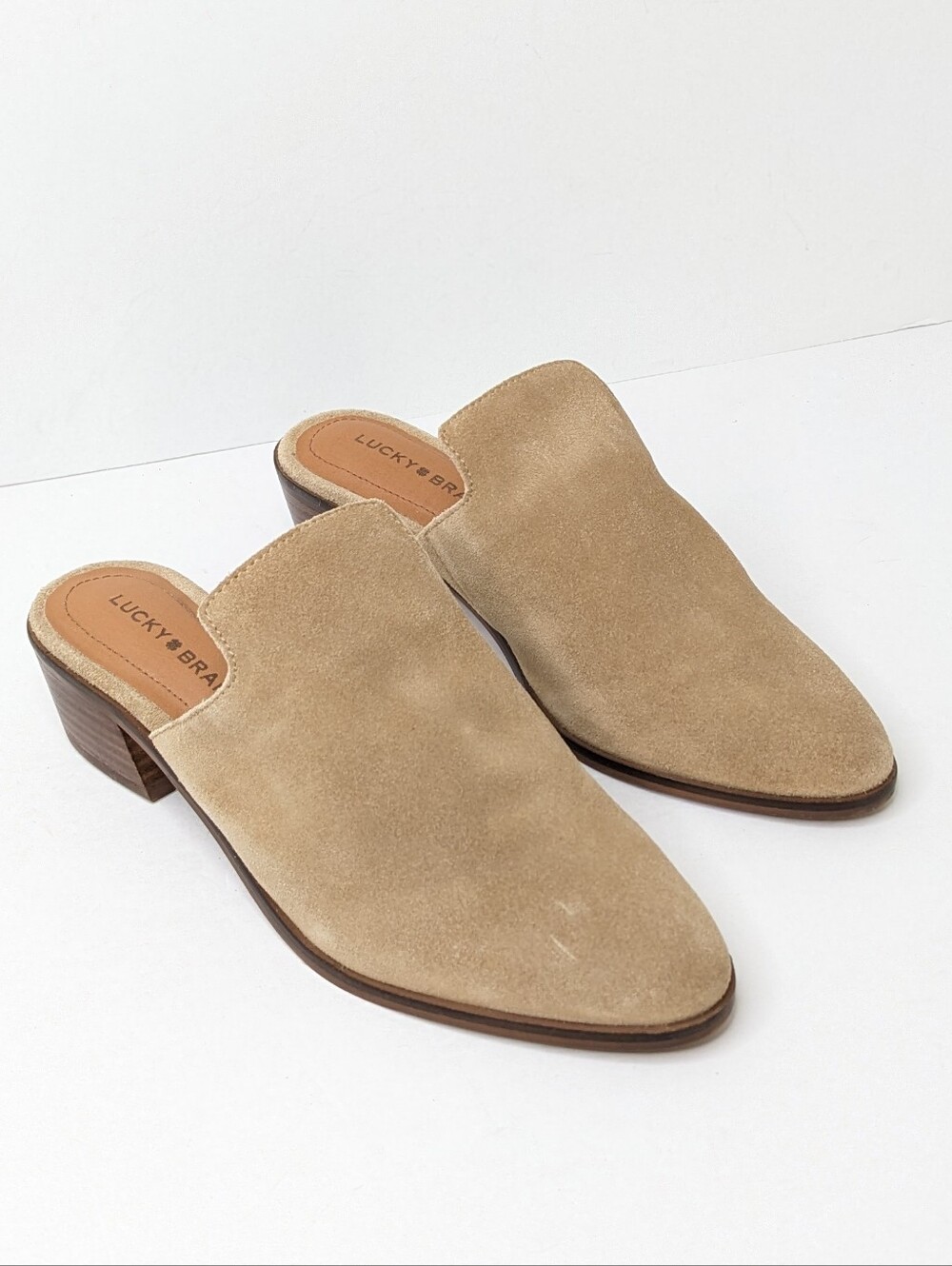 Lucky Brand Meistar Heeled Mules Tan Suede Women's 6.5